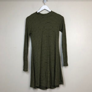 Lush Clothing Women's Striped Print Long Sleeve Crew Neck Mini Dress Green L,